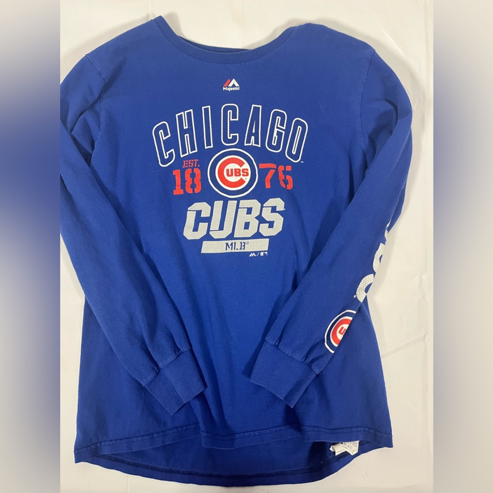 Majestic Chicago Cubs Long Sleeve Shirt Blue MLB Baseball Mens Size Medium - Picture 3 of 5